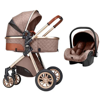 Wholesale Luxury 3-in-1 Travel System Big Wheel Baby Stroller with Car Seat High Landscape Leather for Young Family