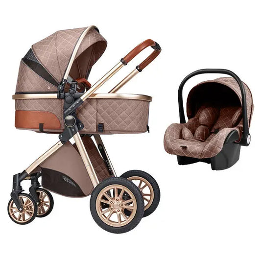 Wholesale Luxury 3-in-1 Travel System Big Wheel Baby Stroller with Car Seat High Landscape Leather for Young Family