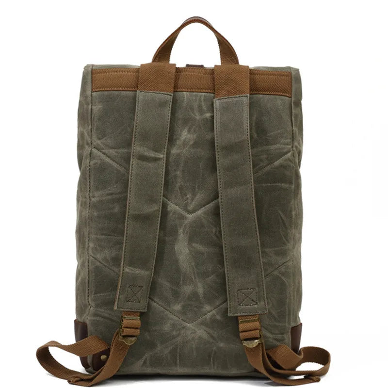 MUCHUAN 2303 Waxed Canvas Leather Backpacks for Men Wholesale Roll Top Hiking Camping Rucksack Knapsack Bags