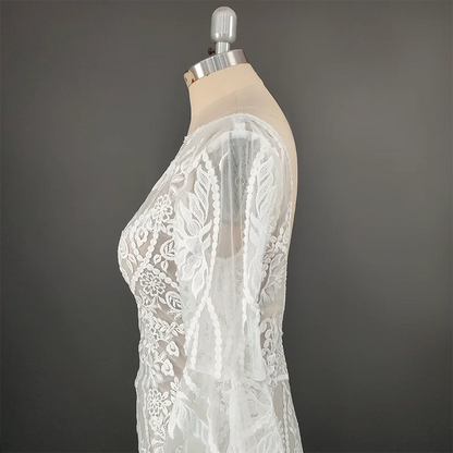 4515# Modern Sweep Train Backless Flare Sleeves Wedding Dress Elegant Illusion Appliques Mermaid Lace Bridal Gown REAL PICTURE