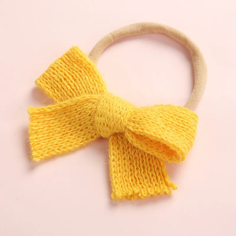 Cute Baby Hair Elastic Ties Bows with Knitted Wool Bow Rubber Band Ponytail Ties Headband for Infants Toddlers Girls Kids