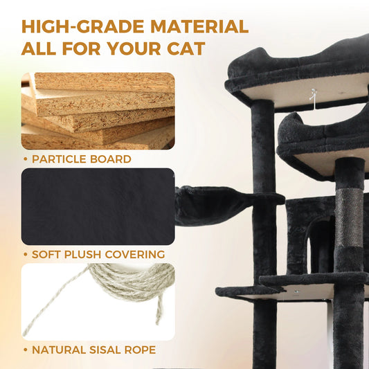 [Low stock] Large Black Eco-Friendly Durable 5-Level Cat Tree Condo Hammock Scratching Post Free Shipping for Indoor Use Kittens Adult Cats