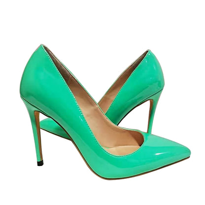 Women PU Style 10cm Classic High Heels Elegant Pointed Toe Stilettos Party Ladies Pumps