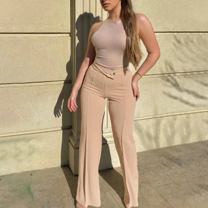 Liu Ming Hot Selling Autumn Fashion Trending Solid Color High Waist Wide Leg Business Pants for Women Breathable Casual Style