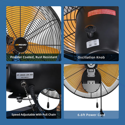 18 20 Inch Industrial Oscillating Wall Mount Fan High Velocity Heavy Duty Metal Blades 3 Speeds Wall Fans for Garage Shop