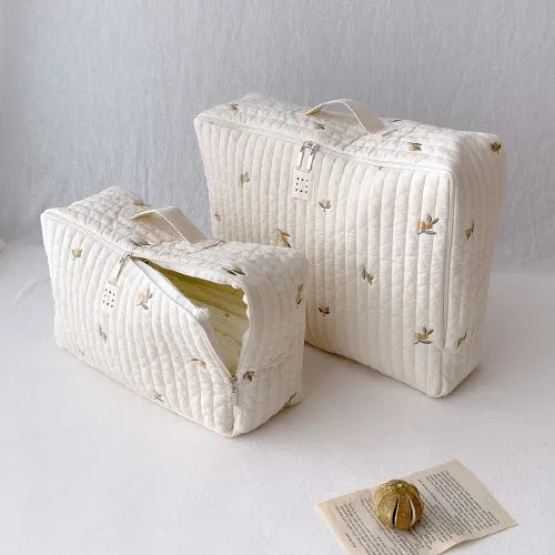 Quilted Cotton Maternity Bag for Mommy Large Baby Diaper & Toiletry Labour Luggage for New Moms