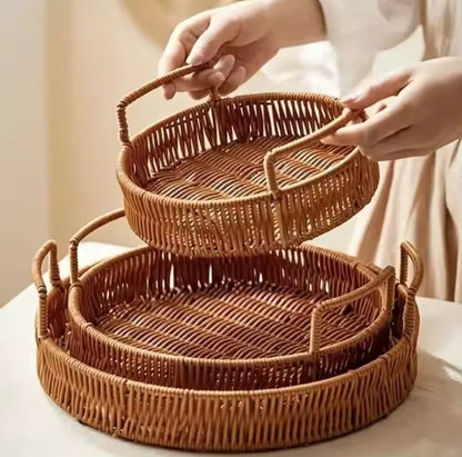 Rattan Storage Basket Woven Storage Desktop Snacks Dried Fruit Snacks Fruit Wedding Tray Storage Basket Dinner Plate