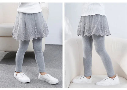 Girls Lace Princess Skirt Leggings - Premium Cotton Blend Pants for Kids Ages 2-6 Years