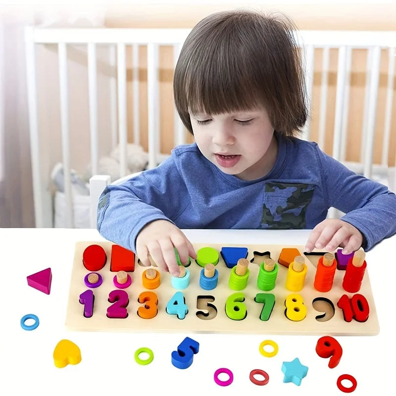 2025 Baby Educational Wooden Number Puzzle Sorting Montessori Toys for Toddlers Shape Sorter Counting Game for Age3 4 5 Year