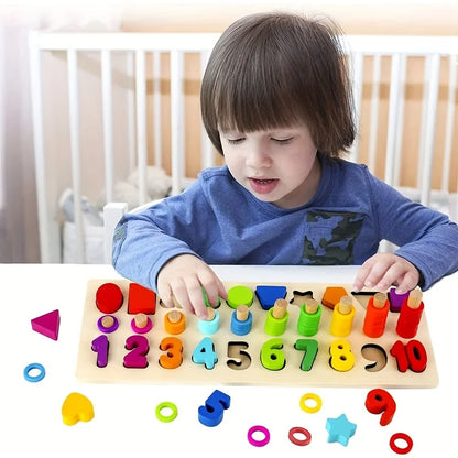 2025 Baby Educational Wooden Number Puzzle Sorting Montessori Toys for Toddlers Shape Sorter Counting Game for Age3 4 5 Year