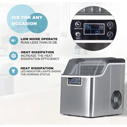 Hicon Tisch-Eiswürfelmaschine, 1 Gallone (3,8 Liter), automatische Selbstreinigung, quadratische Eiswürfel, 44 Pfund (20 kg)/24 Stunden, 24 Eiswürfel in 15 Minuten, inklusive Eisschaufel