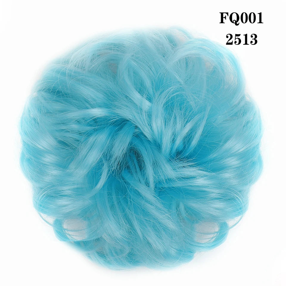 LUPU Synthetischer Haarknoten, unordentliche Haargummis mit Gummiband, natürliche, falsche Haargummistücke, Pferdeschwanz, farbig, Schwarz, Lila, Rosa, Grün