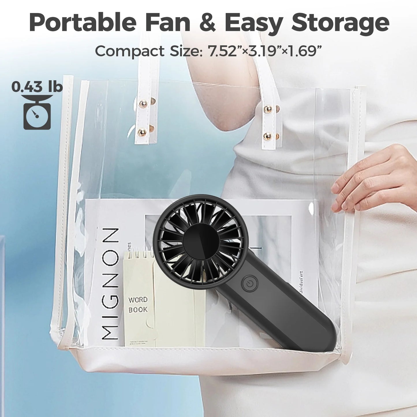 Mini Handheld Personal Fan Strong Wind and Quiet Operation for Home Car Outdoor Hotel RV Use Battery-Powered