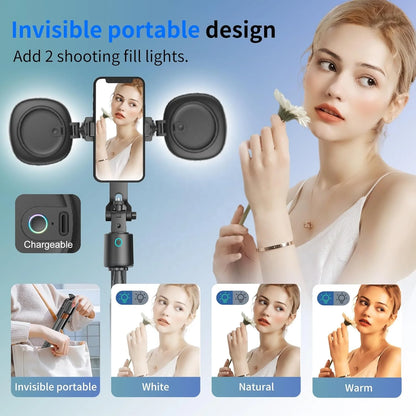 180CM 360 Ai Face Tracking Gimbal 2PC Light Smart Rotate Auto Face Tracking Selfie Stick Stabilizer for Vlog Video Making