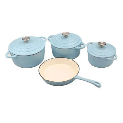 La Cocina 7 Piece Amazo  n Blue Cast Iron Enamel Cookware Set