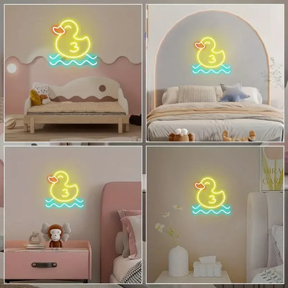 USB Powered Neon Light Custom-Size Lemon Yellow Duck LED Wall-Mounted Lamp Kids' Bedroom Decor Gifts IP65 Rated Plastic Silicone