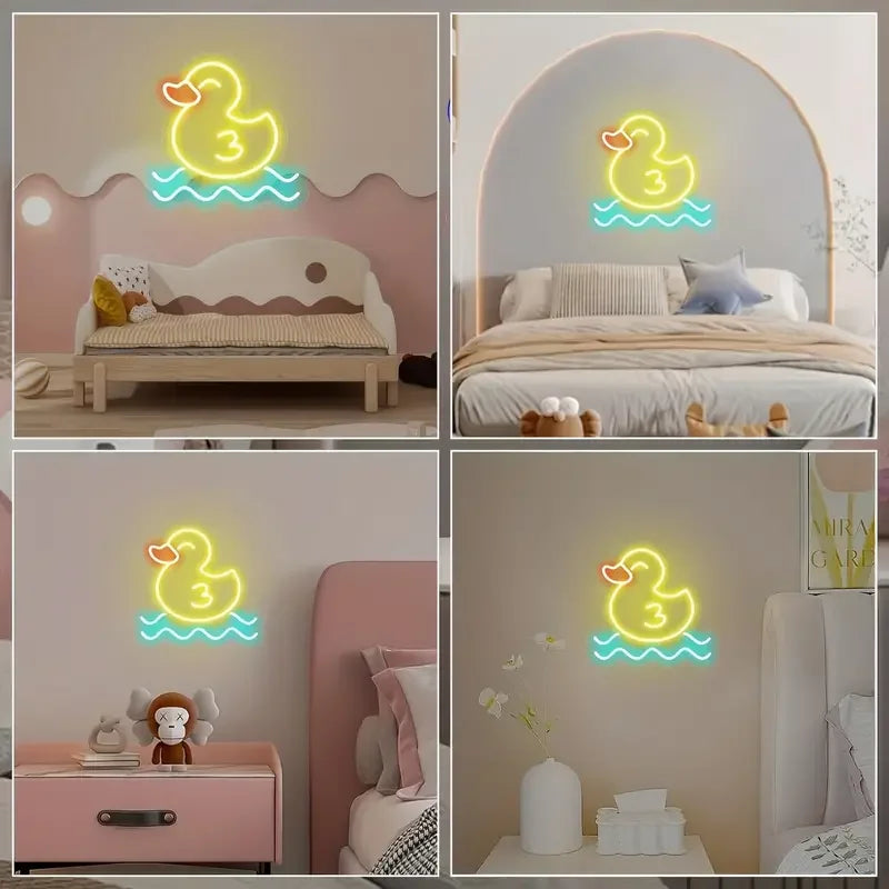 USB Powered Neon Light Custom-Size Lemon Yellow Duck LED Wall-Mounted Lamp Kids' Bedroom Decor Gifts IP65 Rated Plastic Silicone