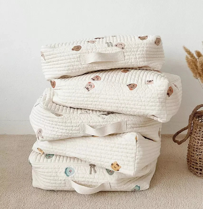 Quilted Cotton Maternity Bag for Mommy Large Baby Diaper & Toiletry Labour Luggage for New Moms