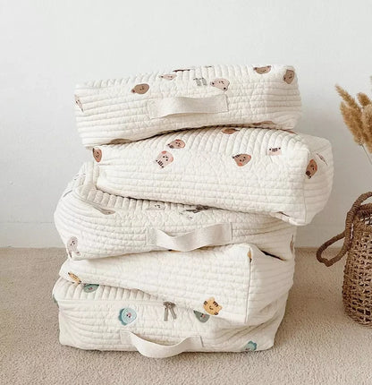 Quilted Cotton Maternity Bag for Mommy Large Baby Diaper & Toiletry Labour Luggage for New Moms