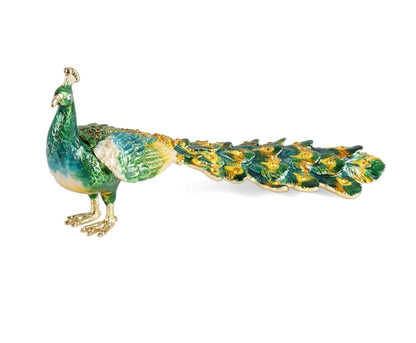 SHINNYGIFTS Peacock Shape Jewelry Trinket Box Metal Enameled With Rhinestone Metal Craft Collectibles