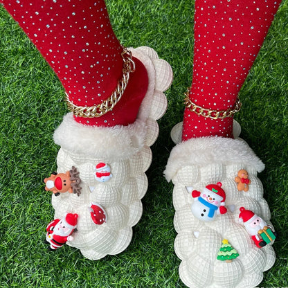 Factory Wholesale Winter Warm Massage Men Women Foam Runner Furry Plush Fashion Fur Slippers Bubble Slides With Fur and Charms