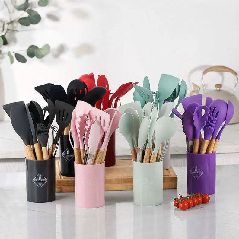 In Stock Manufacture  Wholesale Kitchen Utensils Spatula Sets Baking Cooking Egg Whisk Spatula Brush Cookware Set