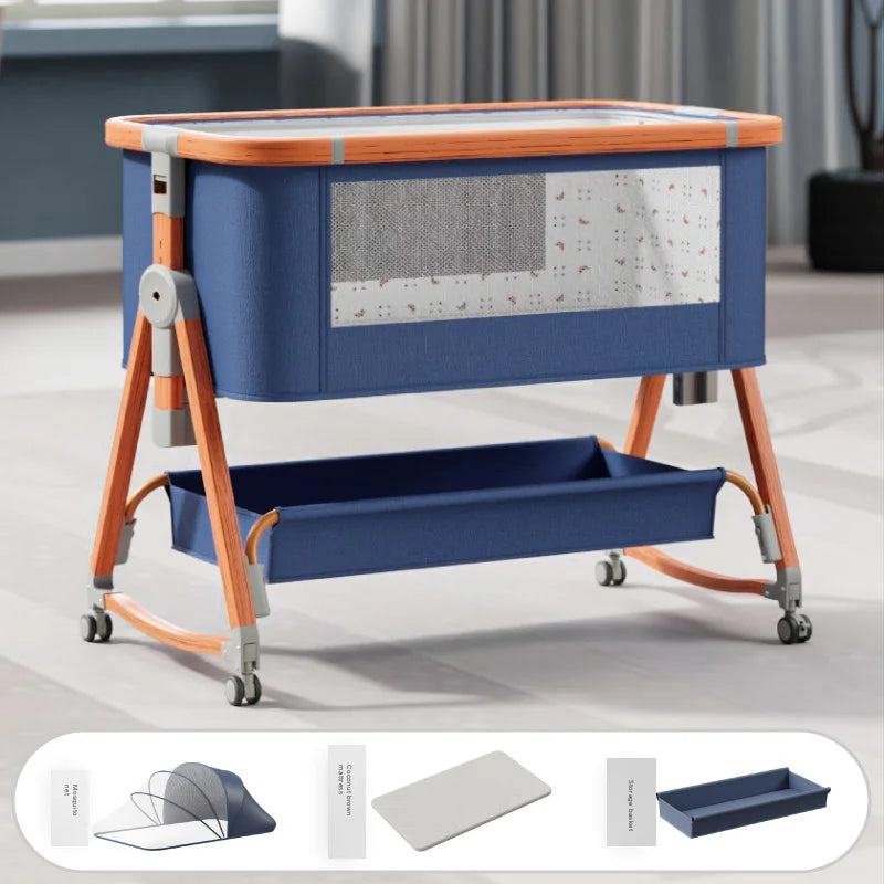 Multi-Functional Movable Foldable Fabric & Metal Rock Baby Bed Newborn Spliced Large Children Bed High Visibility Baby Supplies