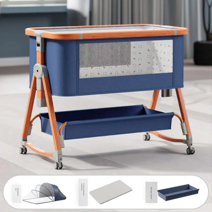 Multi-Functional Movable Foldable Fabric & Metal Rock Baby Bed Newborn Spliced Large Children Bed High Visibility Baby Supplies