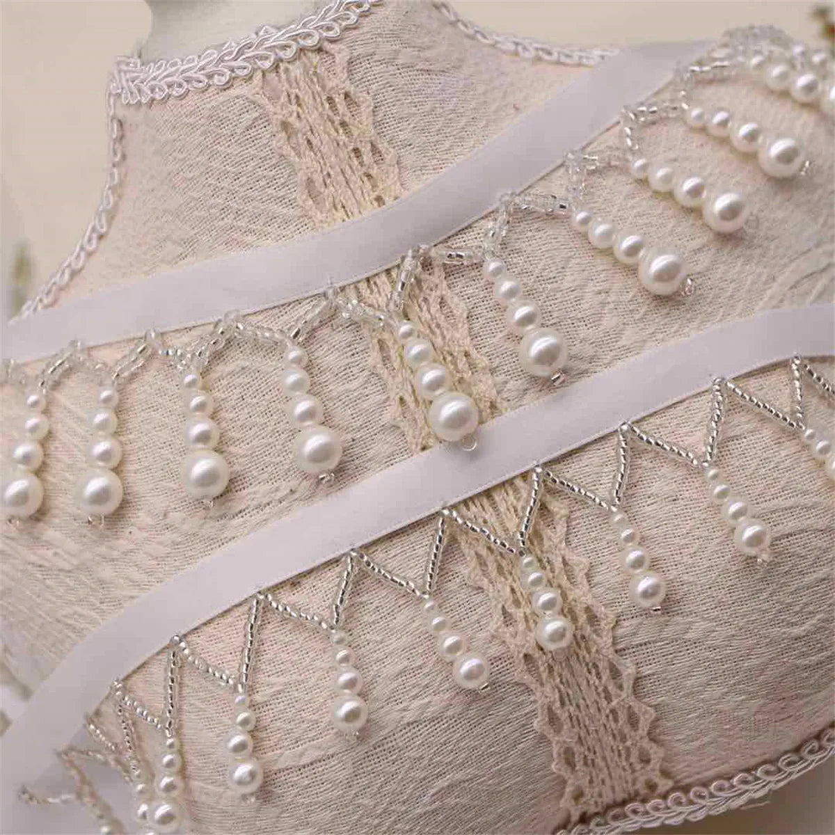 1 Yard Tassel Fringe Lace Pearl Beaded Edge Trim Ribbon Handmade Sewing DIY Craft Accessories
