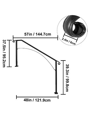 VEVOR Handrail Arch Railing White Fits 1 Or 5 Steps Stair Rail Wrought Iron Hand Rails With Installation Kit For Outdoor Steps