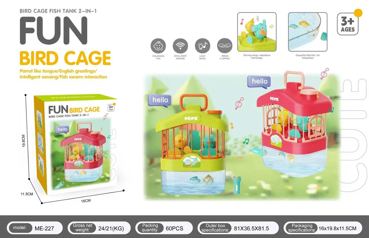Talking Birdcage Fish Cistern Children Early Education Voice Control Induction Simulation Bird With Light Music Educational Toy