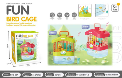 Talking Birdcage Fish Cistern Children Early Education Voice Control Induction Simulation Bird With Light Music Educational Toy
