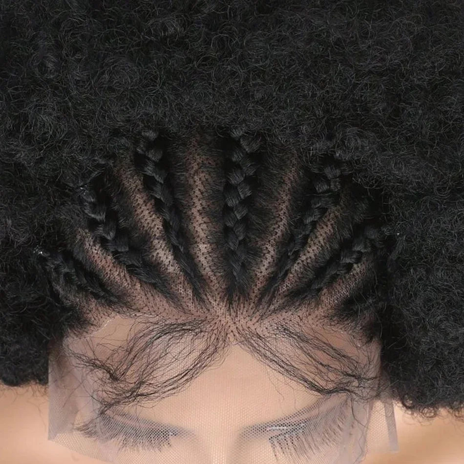 13x4 Lace Front Afro Short Curly Wig Human Hair Precolored Front Braided Afro Curly Human Hair Wig Brazilian Bouncy Curly Hair