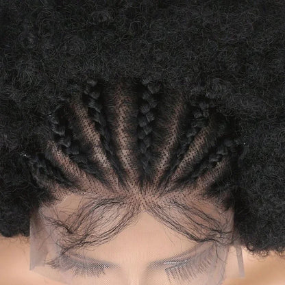 13x4 Lace Front Afro Short Curly Wig Human Hair Precolored Front Braided Afro Curly Human Hair Wig Brazilian Bouncy Curly Hair
