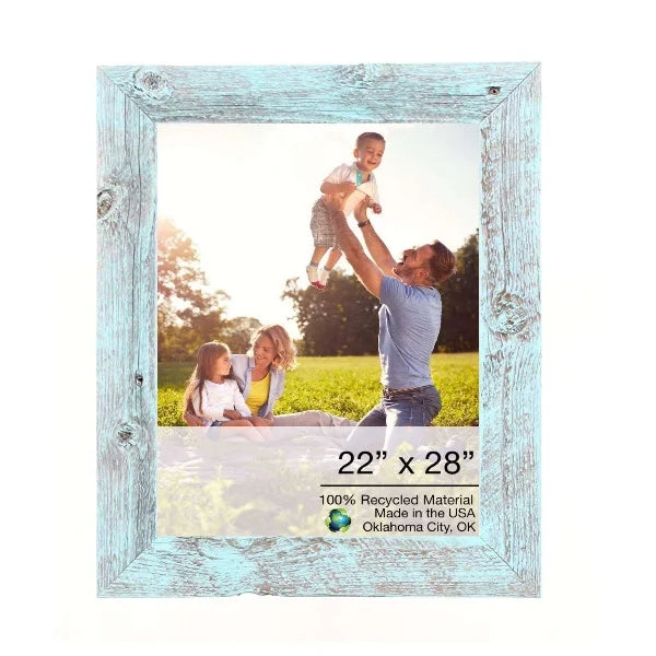 HMS 22\" X 28\" Rustic Farmhouse Light Aqua Blue Wood Frame Stylish Decorative Item