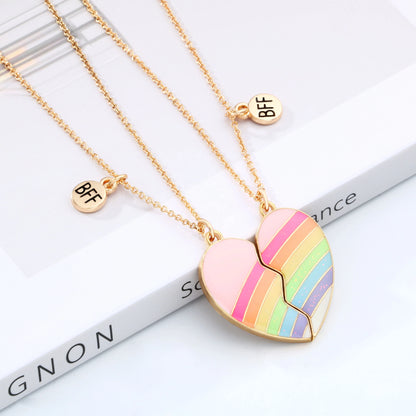 Hot Sale Magnet Alloy Heart Necklace Best Friend Necklace BFF Children Kids Oil Dripping Pendant Necklaces Set
