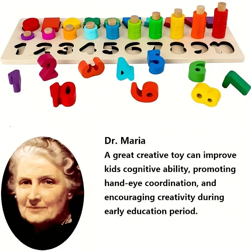 2025 Baby Educational Wooden Number Puzzle Sorting Montessori Toys for Toddlers Shape Sorter Counting Game for Age3 4 5 Year