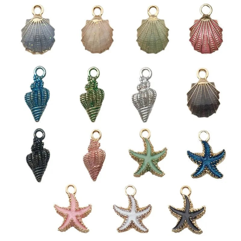 Hot Sale Natural Crafts Alloy Ocean Starfish Conch Seashell Enamel for DIY Nautical Jewelry Making Home Decoration