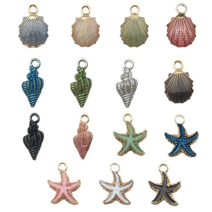 Hot Sale Natural Crafts Alloy Ocean Starfish Conch Seashell Enamel for DIY Nautical Jewelry Making Home Decoration