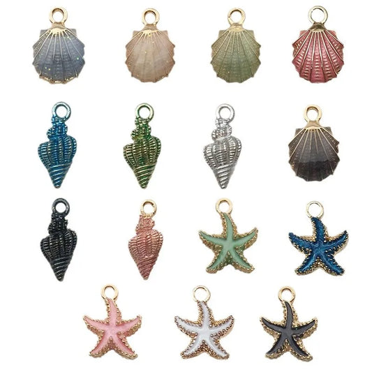Hot Sale Natural Crafts Alloy Ocean Starfish Conch Seashell Enamel for DIY Nautical Jewelry Making Home Decoration