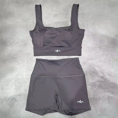 Women's High-Waisted Hip-Lifting Sports Set, Solid Pattern Sports Set,Fitted Yoga Set