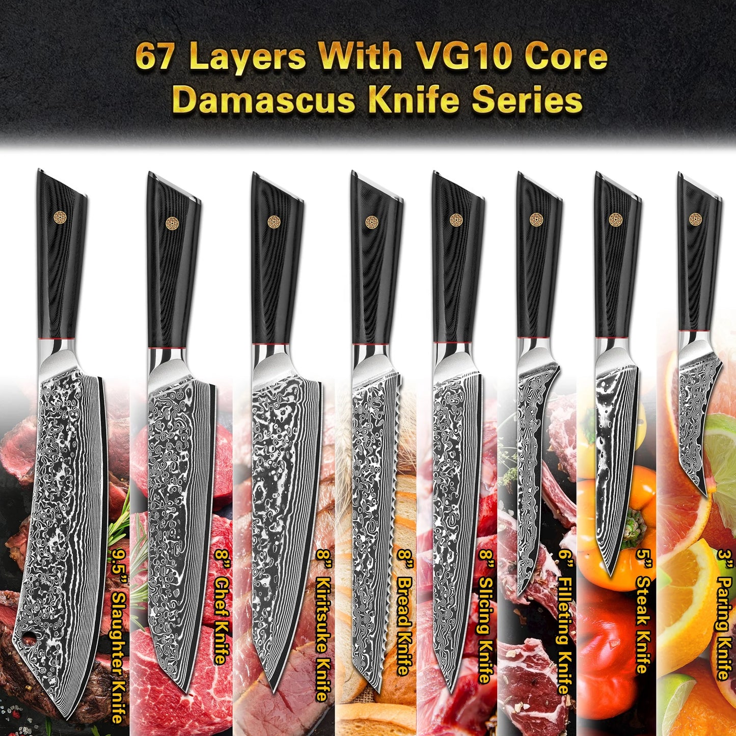 10% Off Custom Logo 67 Layers v Gold G10 Handle 9.5 Inch Damascus Camel Slaughter Knife with Magnet Gift Box