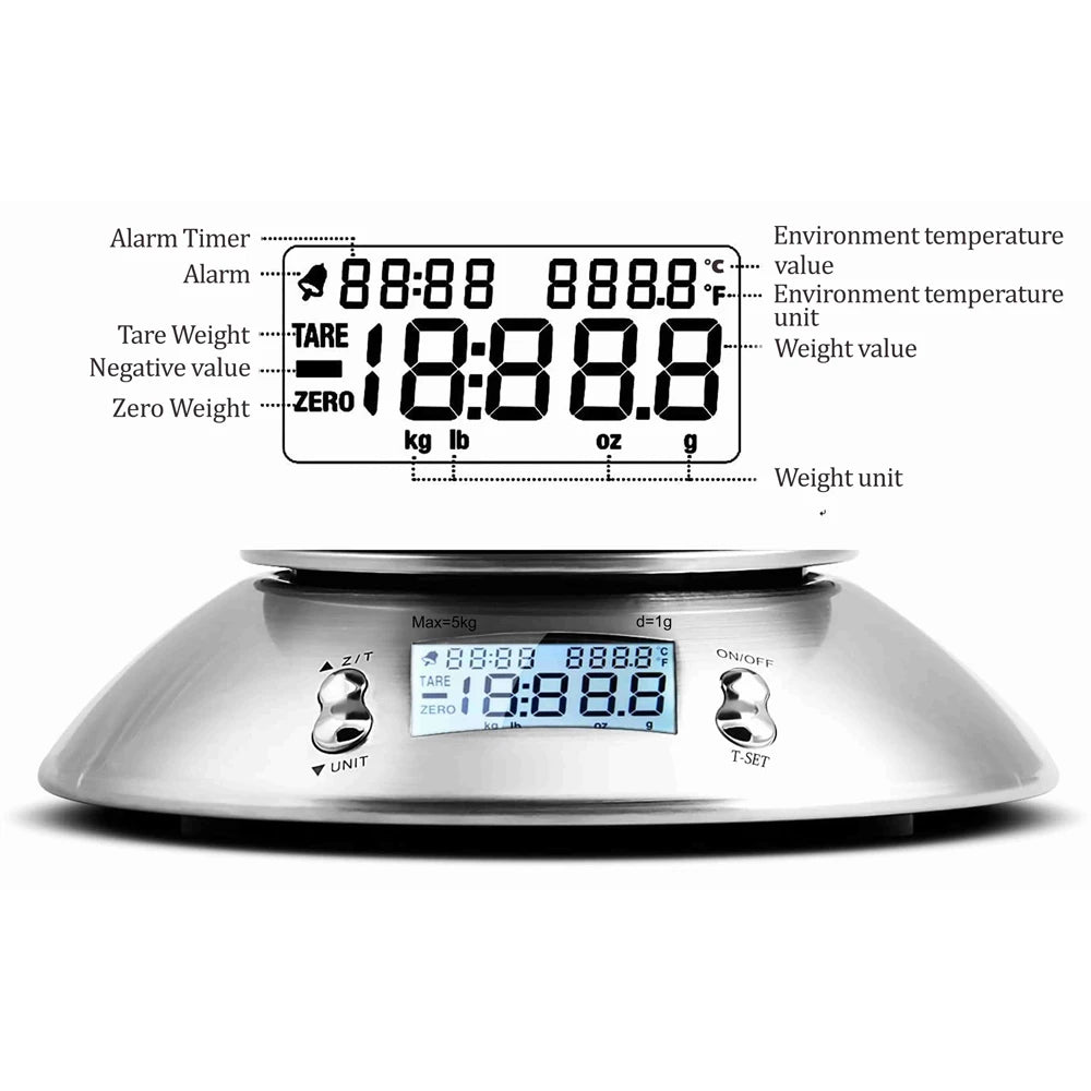 Bowl Stainless Steel Kitchen Scale 5KG 1.8L Digital Nutrition Food Weighing Scale