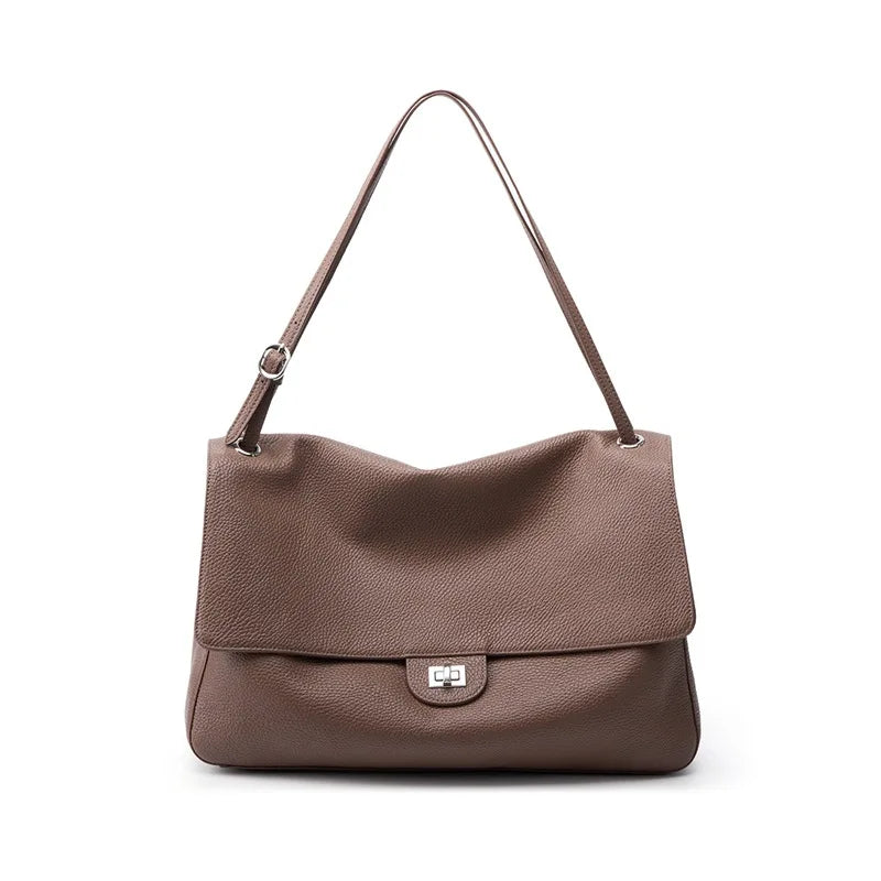 New Trending Top Grain Cowhide Leather Women's Maxi Flap Totes Shoulder Bags Ladies Crossbody Bags Fashion Classic Messenger Bag