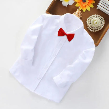 Boys White Black Long Sleeve Formal Shirt - Kids School Uniform Party Performance Blouse | Ages 1-12+