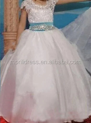 Morili Sweetheart Back Lace Princess Ball Gown Cheap Customized Short Sleeve Wedding Kids Flower Girl Dresses MFA300