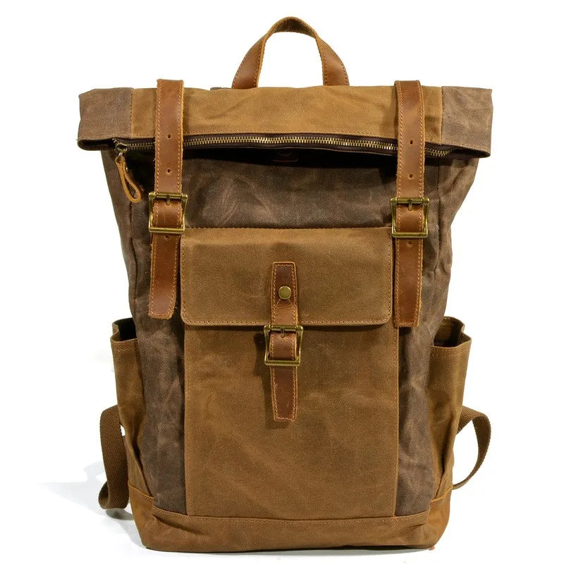 MUCHUAN 2303 Waxed Canvas Leather Backpacks for Men Wholesale Roll Top Hiking Camping Rucksack Knapsack Bags