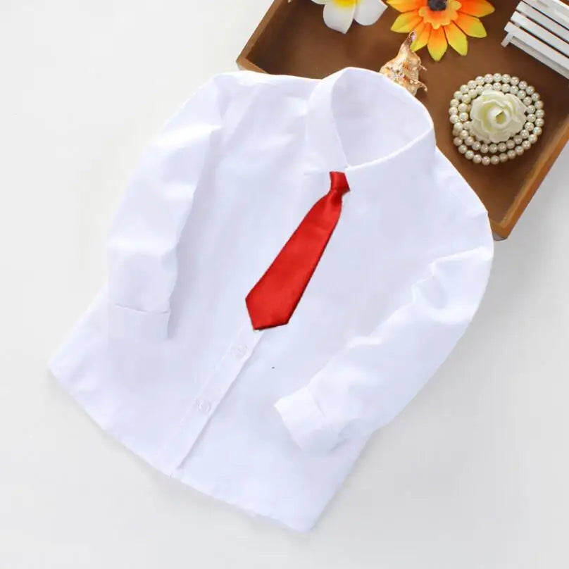 Boys White Black Long Sleeve Formal Shirt - Kids School Uniform Party Performance Blouse | Ages 1-12+