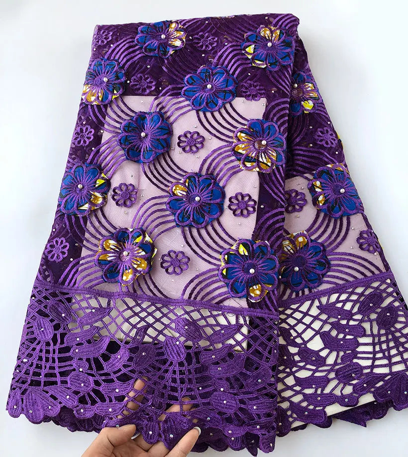 Genuine Wax embroidery African french lace tulle fabric Nigerian sewing cloth with guipure lace edge High quality 5 yards