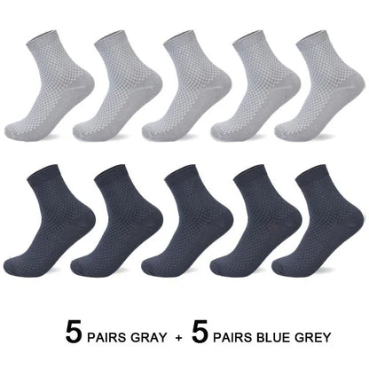 10 Pairs/Lot Men's Bamboo Fiber Socks 2025 New Compression Autumn Long Black Business Casual Man Dress Sock Gift Plus Size 42-45